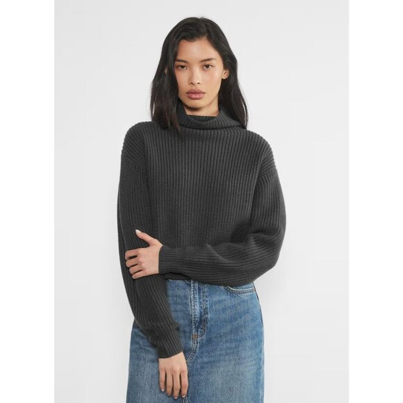 Aritzia WILFRED Montpellier Crop Coal Grey Wool Ribbed Mock Neck Sweater Size XL - Picture 11 of 15